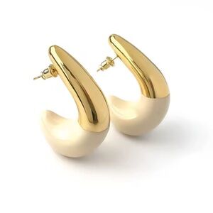 Gold and Cream Hoop Earrings